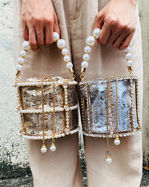 Роскошные женские вечерние сумочки на цепочке с металлическим ковшом, бриллиантами и жемчужной ручкой, женская сумка через плечо, сумка через плечо