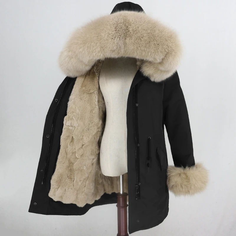 OFTBUY Long Waterproof Parka Real Fur Coat Natural Fur Collar Hood Winter Jacket Women Rabbit Fur Liner Thick Warm Detachable