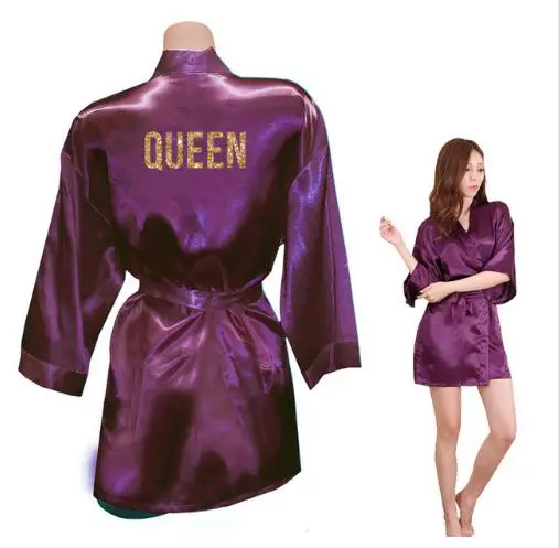 QUEEN purple Королевское кимоно с золотыми блестками, халаты из искусственного шелка для женщин, девичник, халаты для мужчин, подарки для нее - Цвет: QUEEN purple