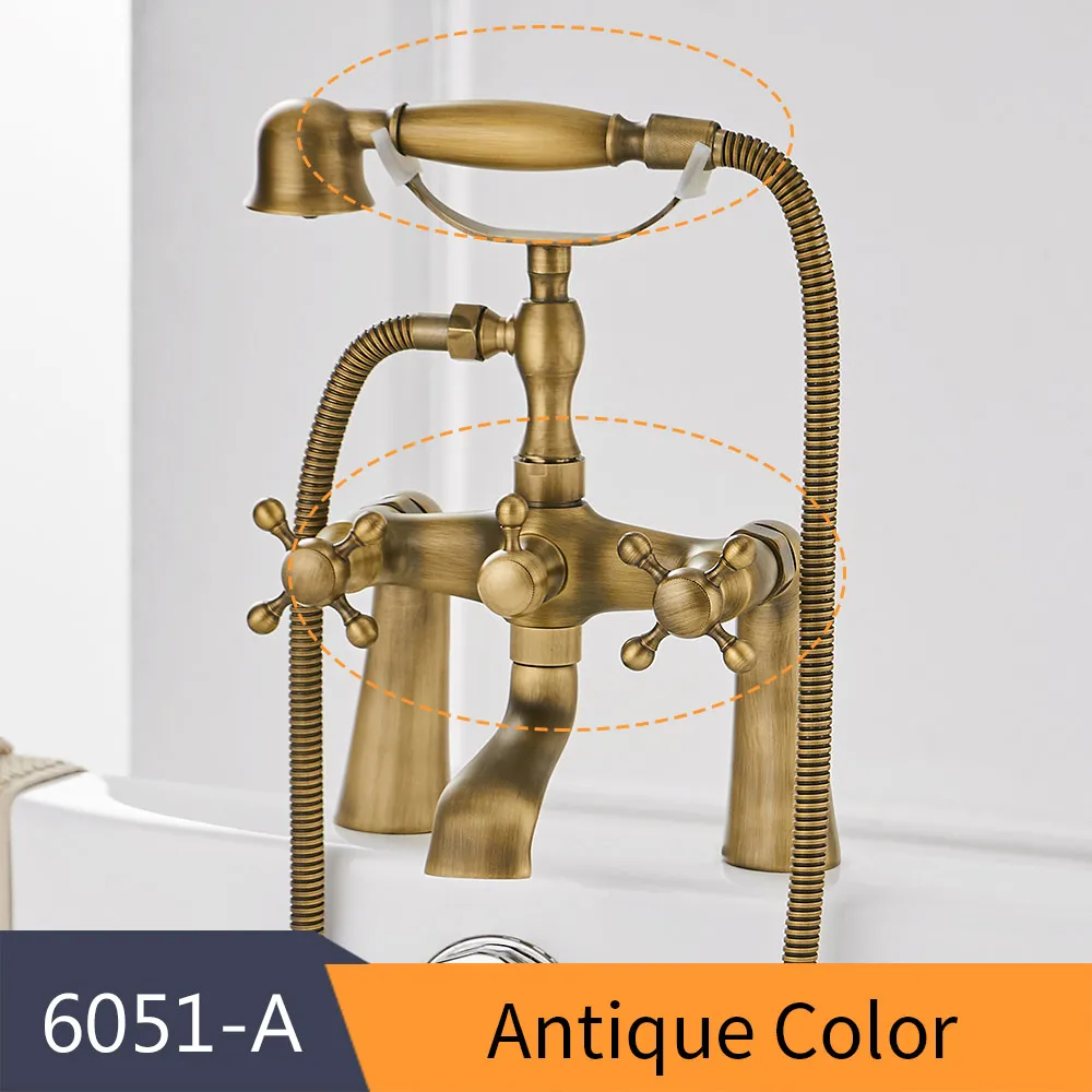 Antique-6051-A Смесители для ванны, античный латунный материал, набор для душа, смеситель для ванны, кран для ванной комнаты, двойной держатель, кран HJ-6051 - Цвет: Antique-6051-A