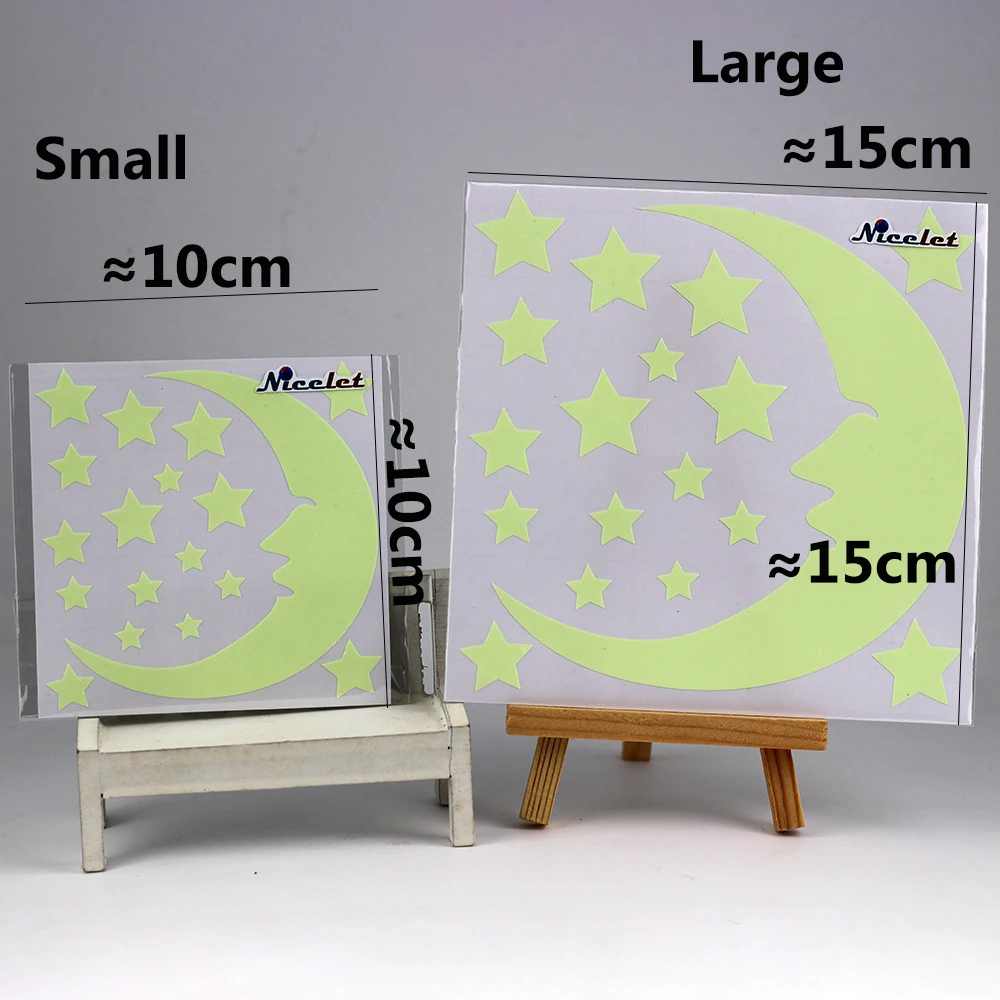 Светящаяся наклейка в виде луны и звезд светится темноте настенный стикер для