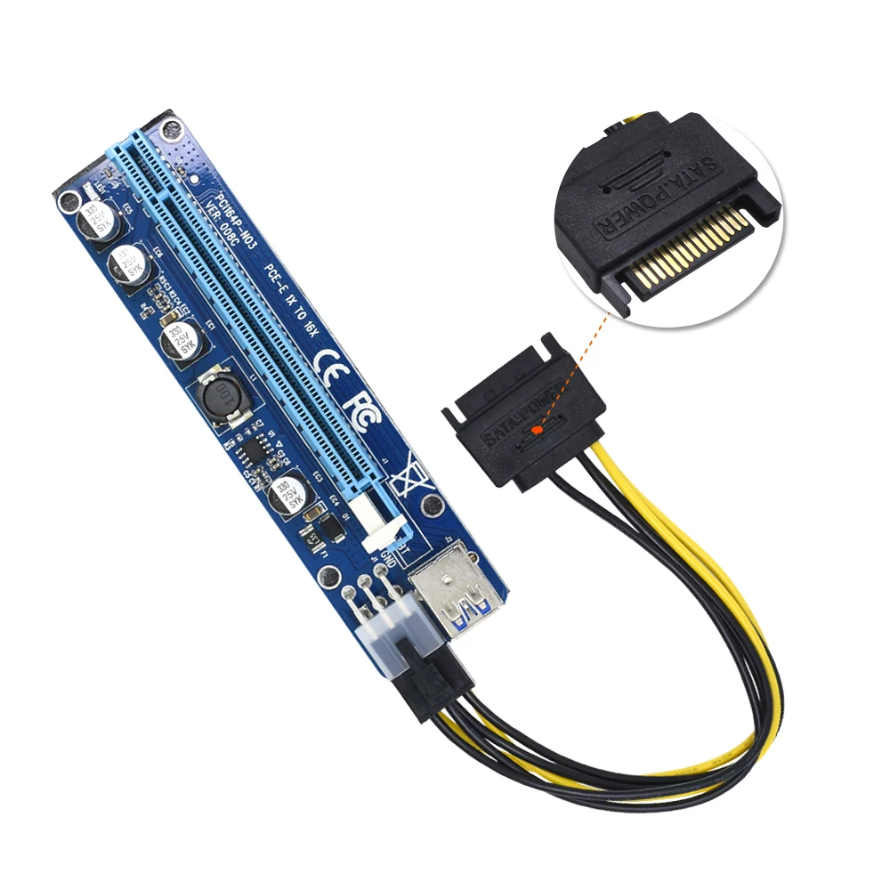 TISHRIC 10 шт. VER008C Molex 6 Pin PCIE PCI E Express Riser Card 1X к 16X удлинитель USB 3 0 кабель для майнинга