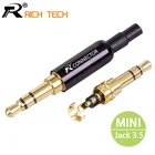 Мини-джек 3,5 мм, алюминиевый 3-полюсный позолоченный адаптер для стереонаушников с хвостовым штекерным зажимом, зажим для кабеля, сделай сам, стереогарнитура, 1 шт.