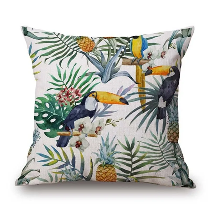 Наволочка для подушки Flamigo с тропическими растениями и птицами Льняные Наволочки