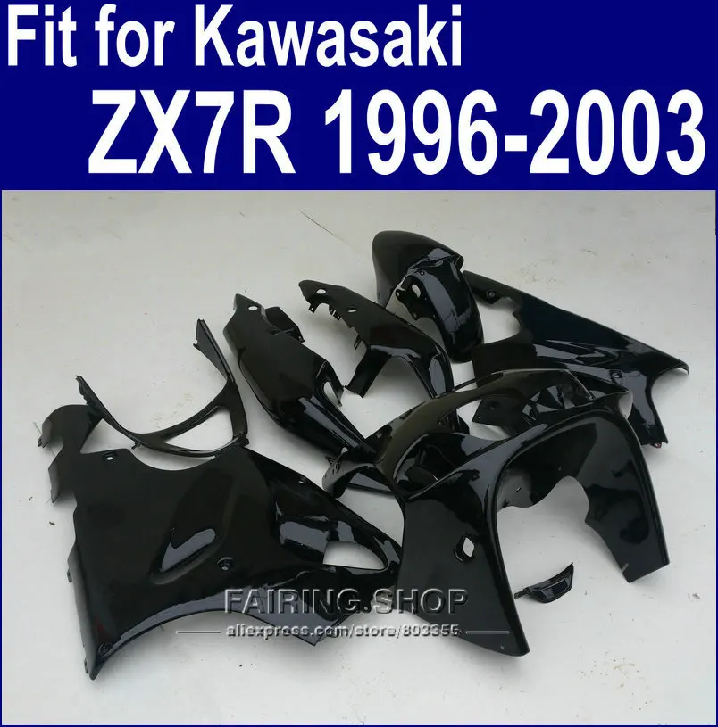 Все черный окрашенные Обтекатели пригодный для Kawasaki ninja ZX7R 1996 1997 1998 2002 2003