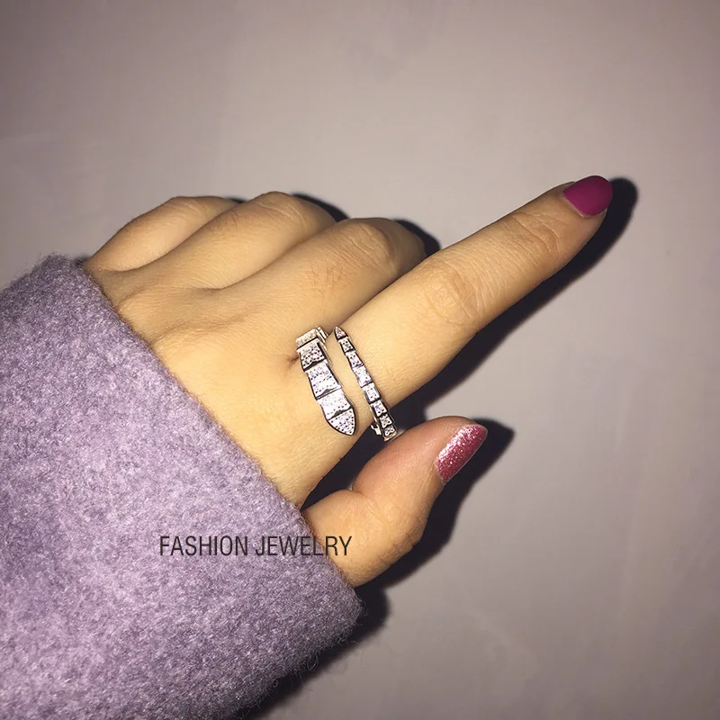 Кристалл от Swarovskis изысканное кружево полые серебряные кружева указательный палец широкий змея кольцо для женщин Мода 925 ювелирные кольца