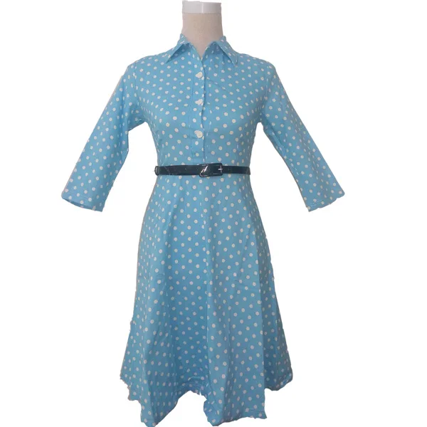 Женское джинсовое платье синее с длинным рукавом повседневное зимнее в горошек