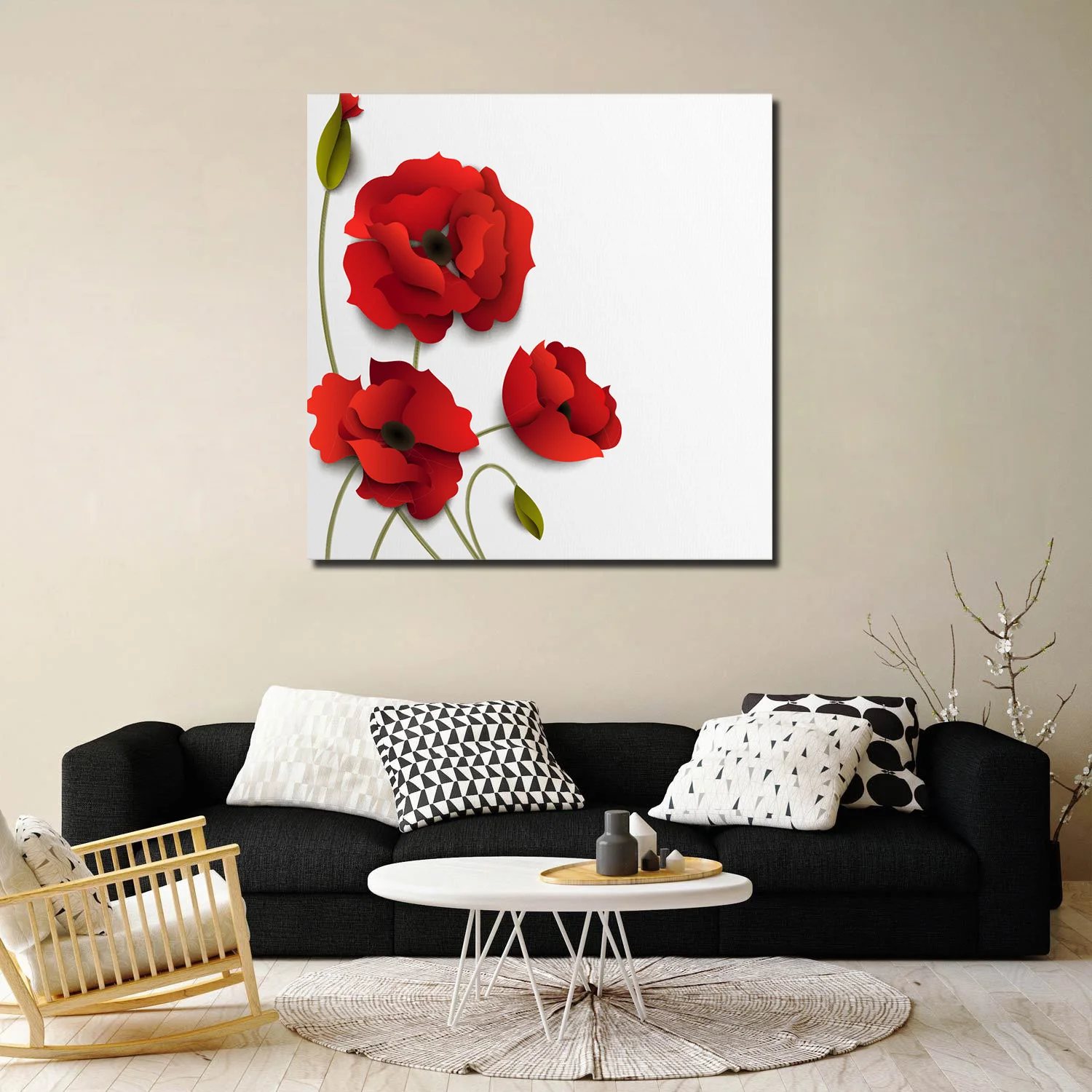 ArtStore красный цветок мака картина маслом настенная живопись под 50 черно белая