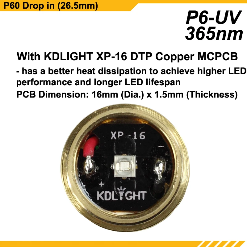 KDLITKER P6 UV UV365nm UV395nm 3 V 12 1 Mode P60 Drop in (Dia. 26 5 мм)|uv 12v| |
