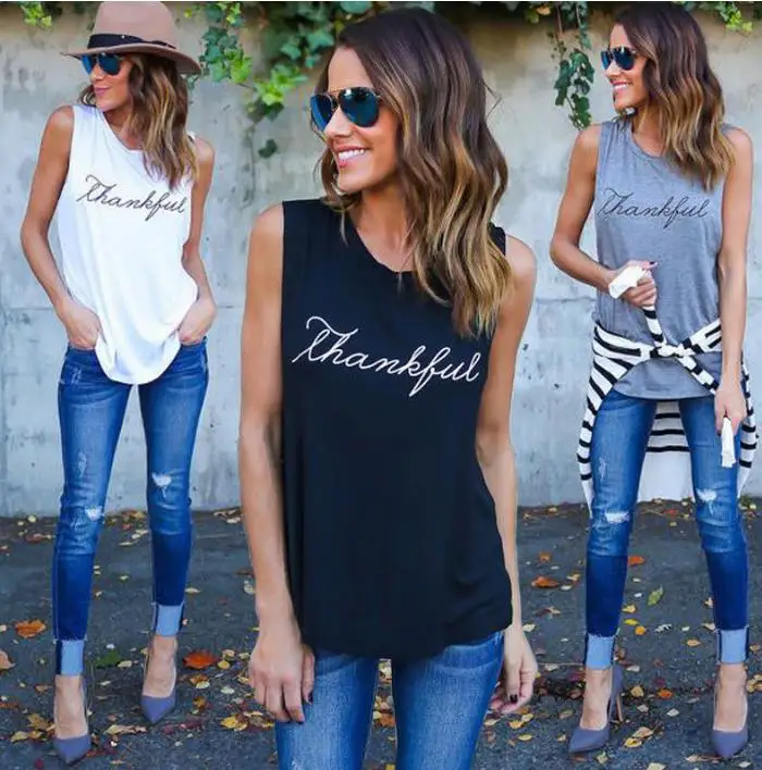 Женская шифоновая футболка без рукавов с круглым вырезом и надписью 2019|Футболки|