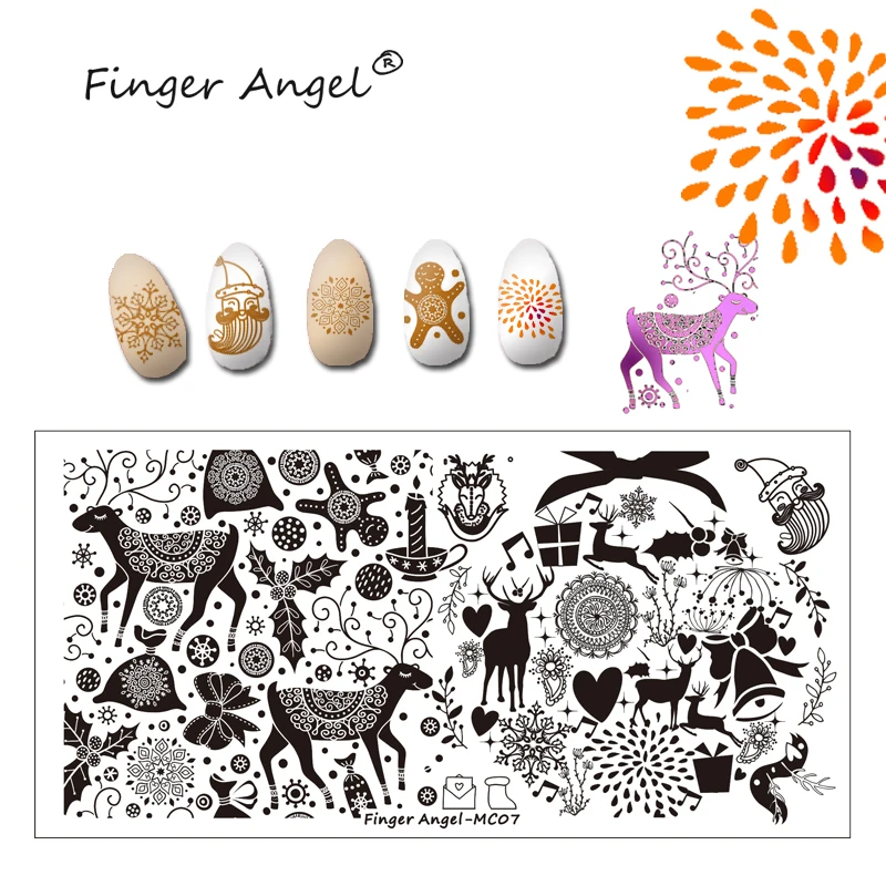 Finger Angel 20 шт 6*12 см Рождественская пластина для стемпинга нейл арта шаблон