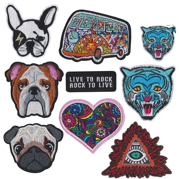 Cartoon Animal Husky Pug Dog Patch Embroidered Cute Badges Hippie Iron on Kids Patches for Clothes Stickers Badge