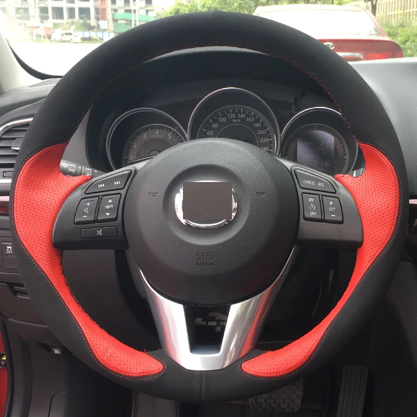 Красный кожаный черный замшевый DIY сшитый вручную чехол рулевого колеса