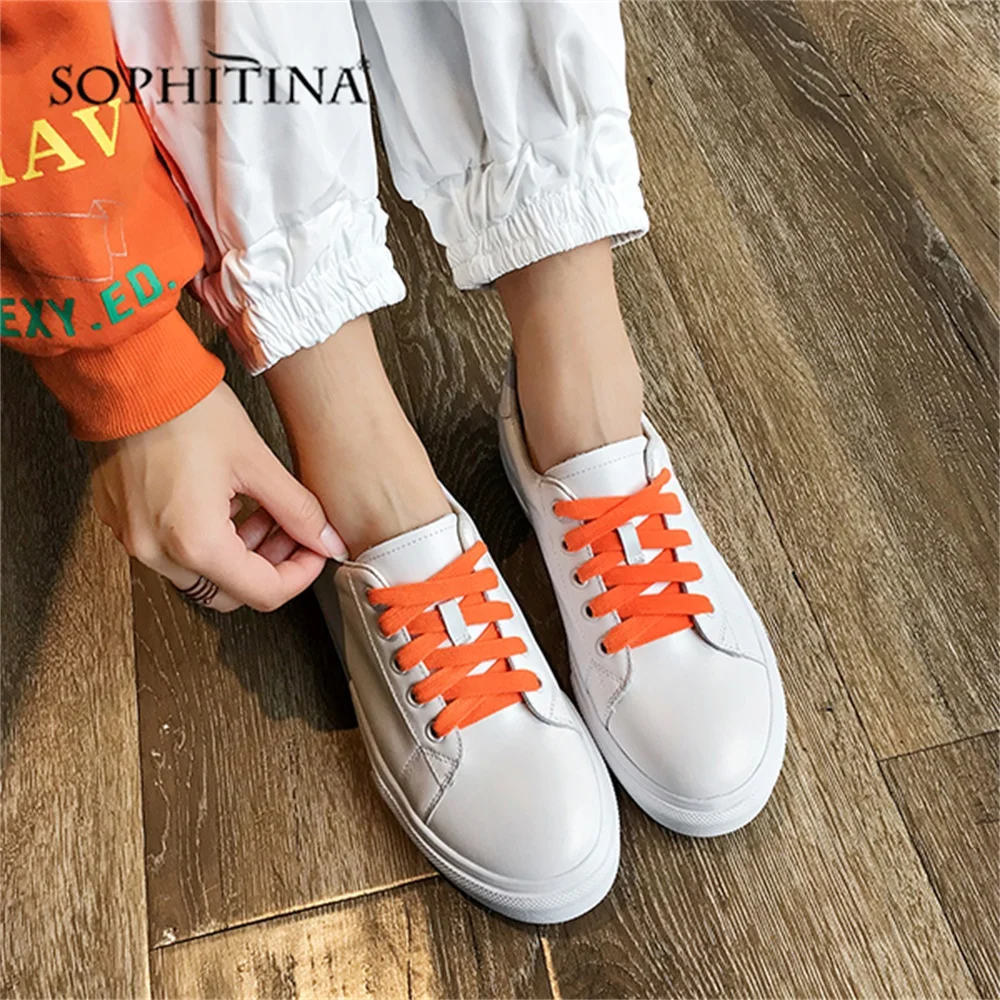 SOPHITINA/Новинки на осень-зиму г. Спортивная обувь на сплошной и толстой подошве высокого качества.Повседневная обувь из коровьей кожи с округленном мыском. Женские кроссовки со шнуровкой яркого цвета. SO04