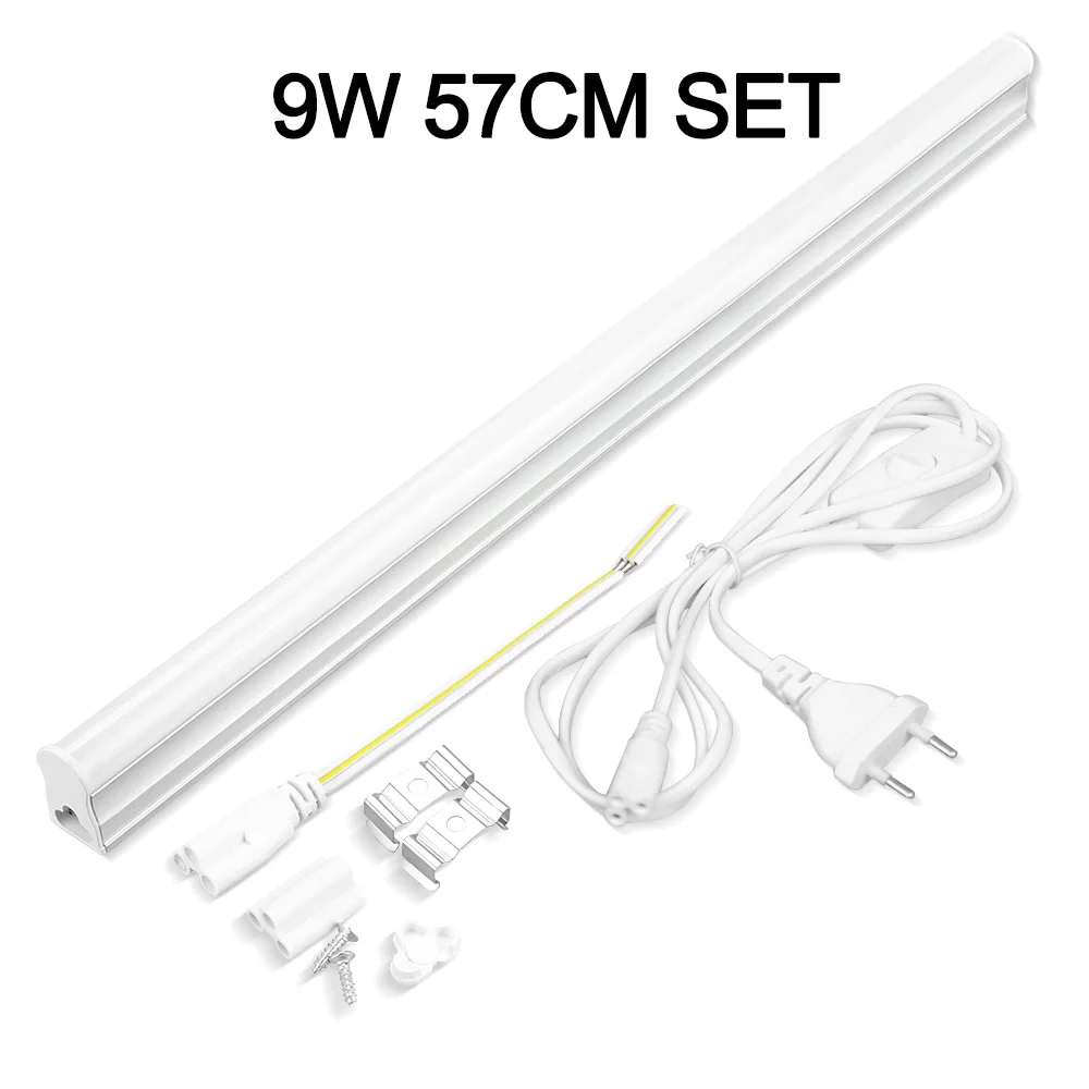 9W SET Светодиодный светильник T5, 220 В, с выключателем, штепсельная вилка европейского стандарта, интегрированный настенный светильник 5 Вт, 9 Вт, SMD 2835, светодиодный барный светильник, внутреннее освещение, теплый/белый - Испускаемый цвет: 9W SET