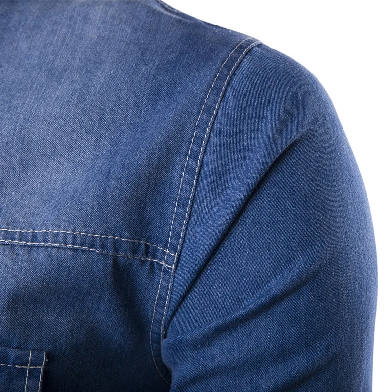 Новая мужская джинсовая рубашка 2017 Хлопок Slim Fit Брендовые повседневные джинсовые