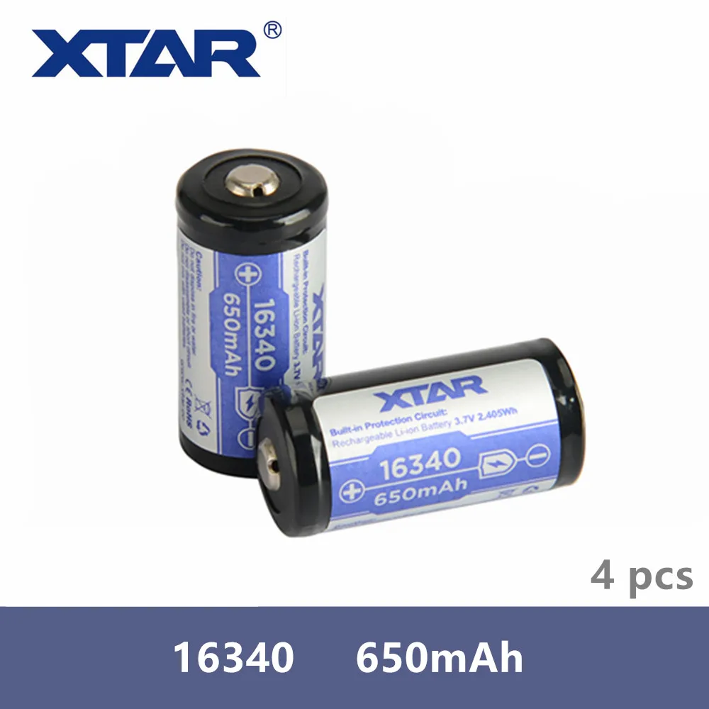 4 шт. Оригинальная Аккумуляторная Батарея Xtar 16340 650mAh 3 7 V защищенная батарея