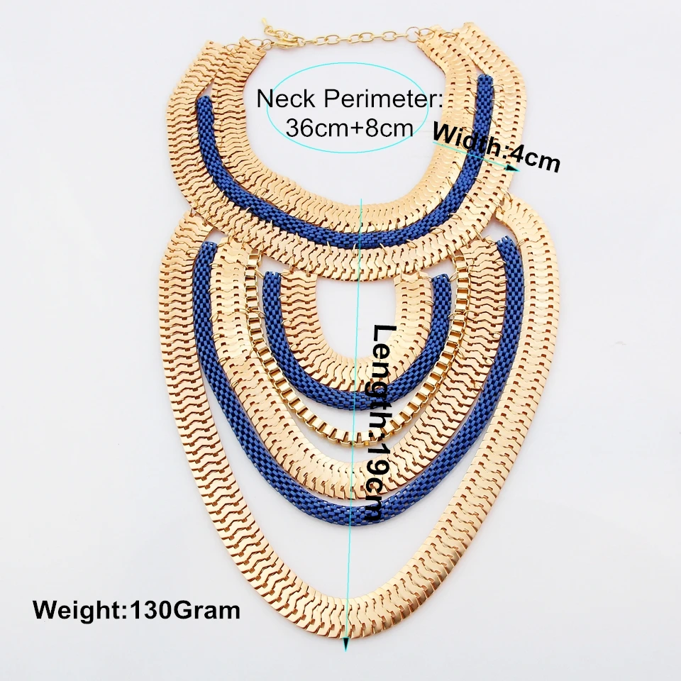 

CirGen Women Chunky Gold Color Blue Color Chain Fashion Choker Statement Multi layer Tassel Pendant Bijoux Necklace Jewelry,D93