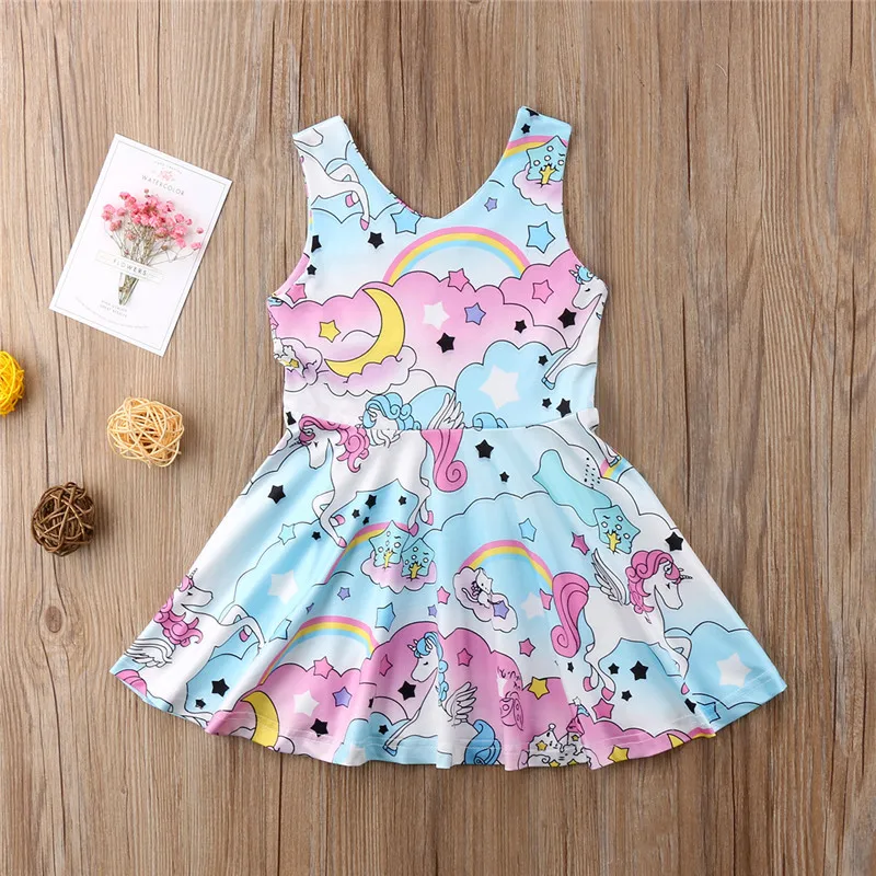 2018 летнее платье для девочек с принтом единорога Vestidos Пляжное платья принцессы