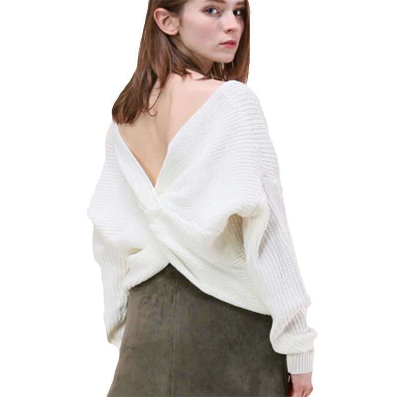 Для женщин Свитеры для V Средства ухода за кожей Шеи витой назад свитер Пуловеры с