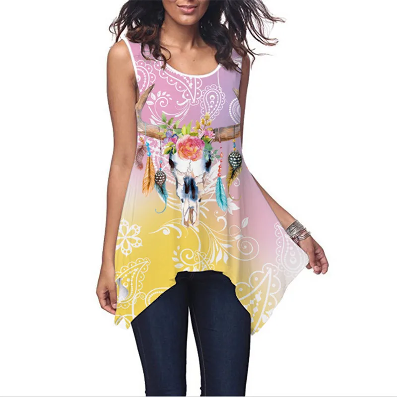 Женское платье туника без рукавов винтажное летнее пляжное в стиле бохо с