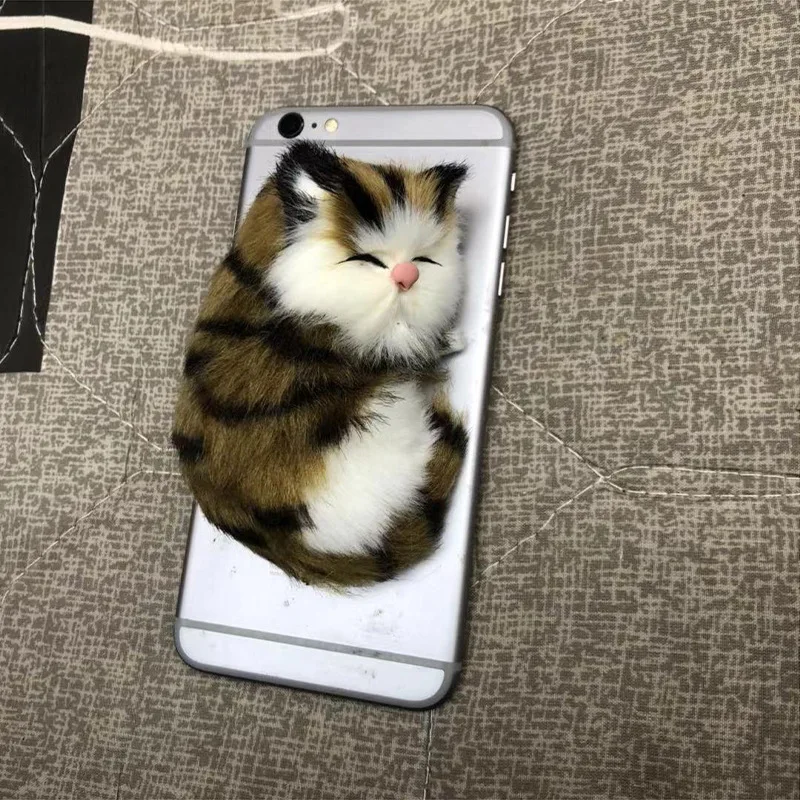 Фото Имитация меха спящие кошки плюшевые игрушки куклы набивной телефон Кот питомец мягкий аниме Декор коллекционные игрушки для взрослых дете... №4