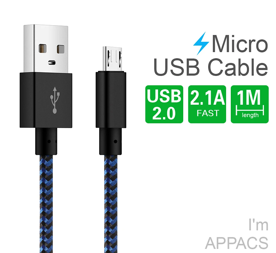 APPCAS Micro USB кабель, 2 м/6FT3M/10 футов очень длинный нейлоновый плетеный шнур высокоскоростной USB для Micro usb зарядки Android кабели