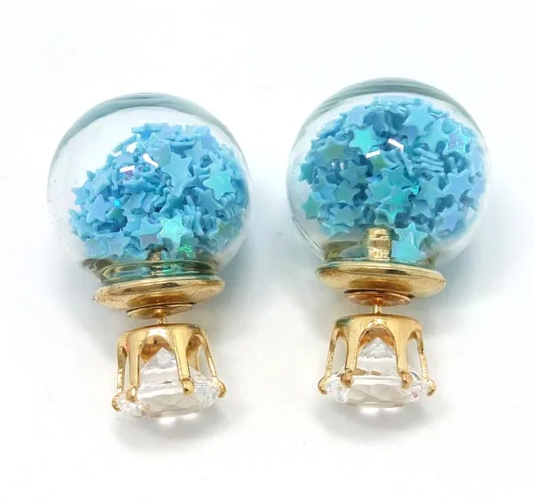 1 pair hot design fashion brand jewelry double sides stud earring for women cute gold color crown glass earings Christmas gift | Украшения