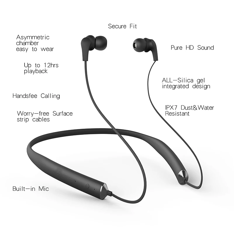 Водонепроницаемые беспроводные наушники IPX5 с Bluetooth 4,2 Для Спортивного Велосипеда, шумоподавление, мягкий и силиконовый материал, бас, стерео звук