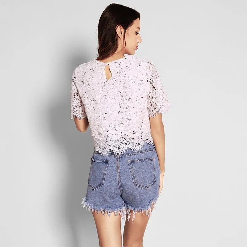 Новые женские кружевные рубашки майки с цветочным принтом вязанный крючком Топ
