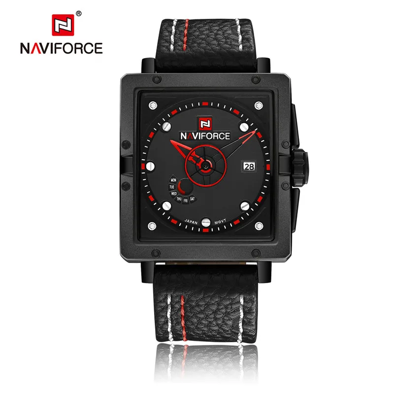 NAVIFORCE мужские спортивные часы кварцевые с датой кожаный ремешок военные