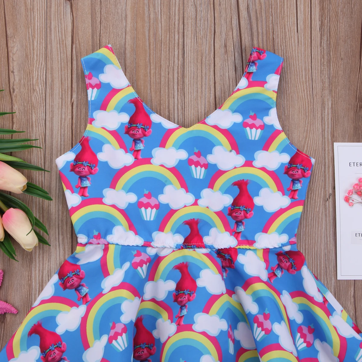 Sleeveless Toddler Infant Kids Happy Baby Girl Clothes Cotton Trolls Poppy Tutu Dress Birthday Party Gown 1-6Y | Детская одежда и