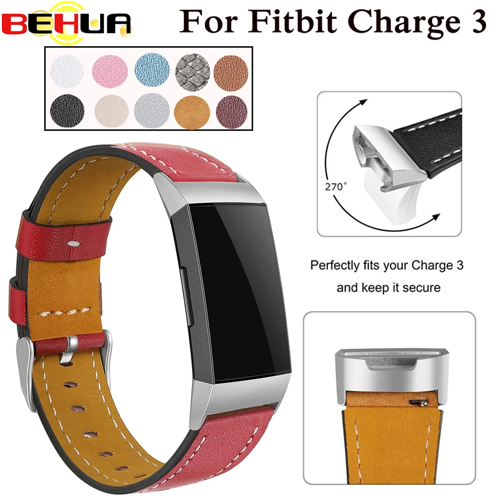 

Leather Replacement Bands For Fitbit Charge 3 Charge3 Straps Band Interchangeable Smart Fitness Watch Band With Stainless Frame