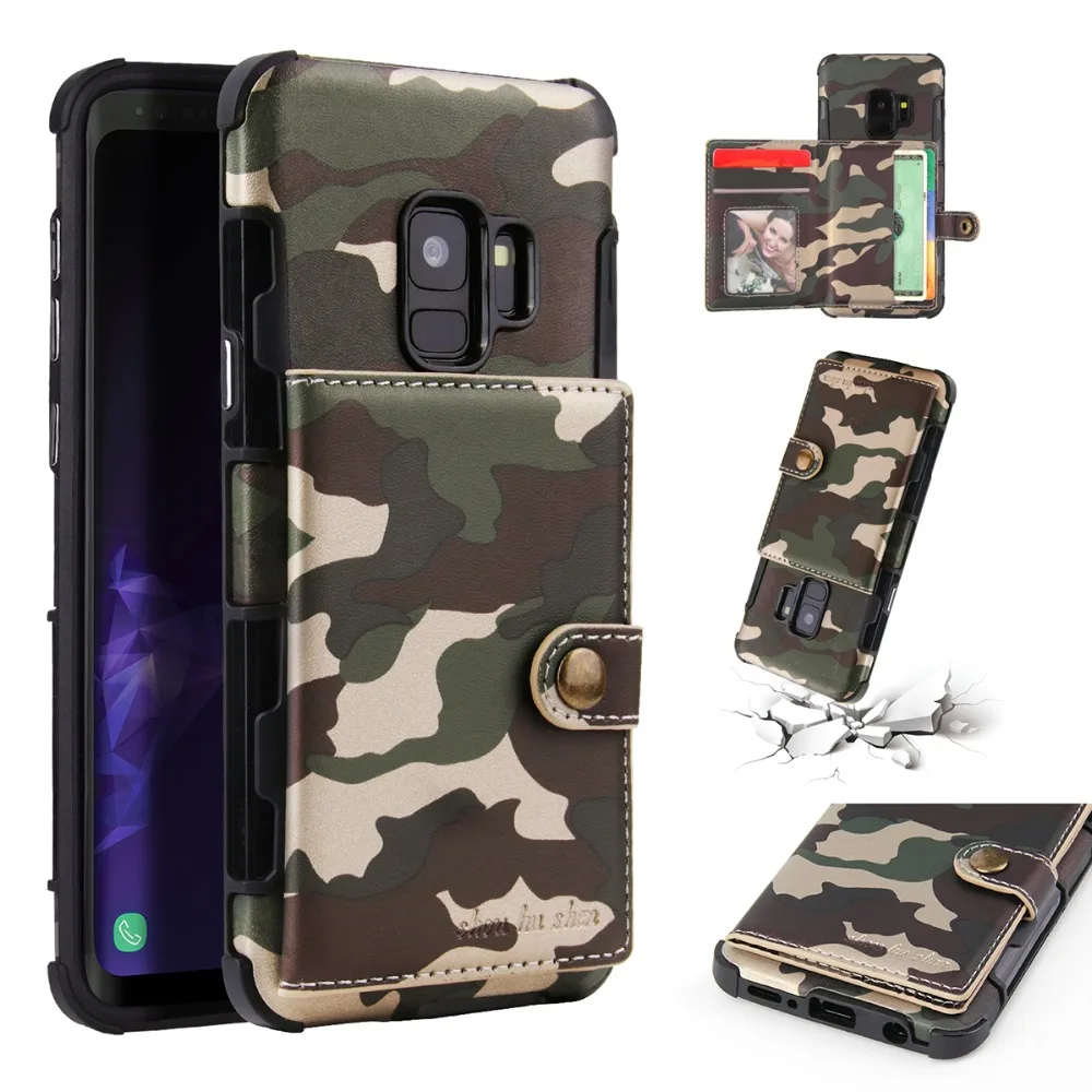 Камуфляжный армейский камуфляжный чехол для телефона для samsung S8 S9 Plus, флип-кошелек, мульти держатель для карт из искусственной кожи, чехол для Galaxy Note 8 9, чехол