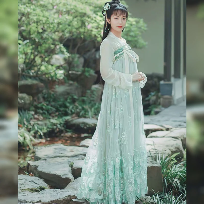 Красивое сказочное платье Hanfu для женщин с перьями китайской династии Хань