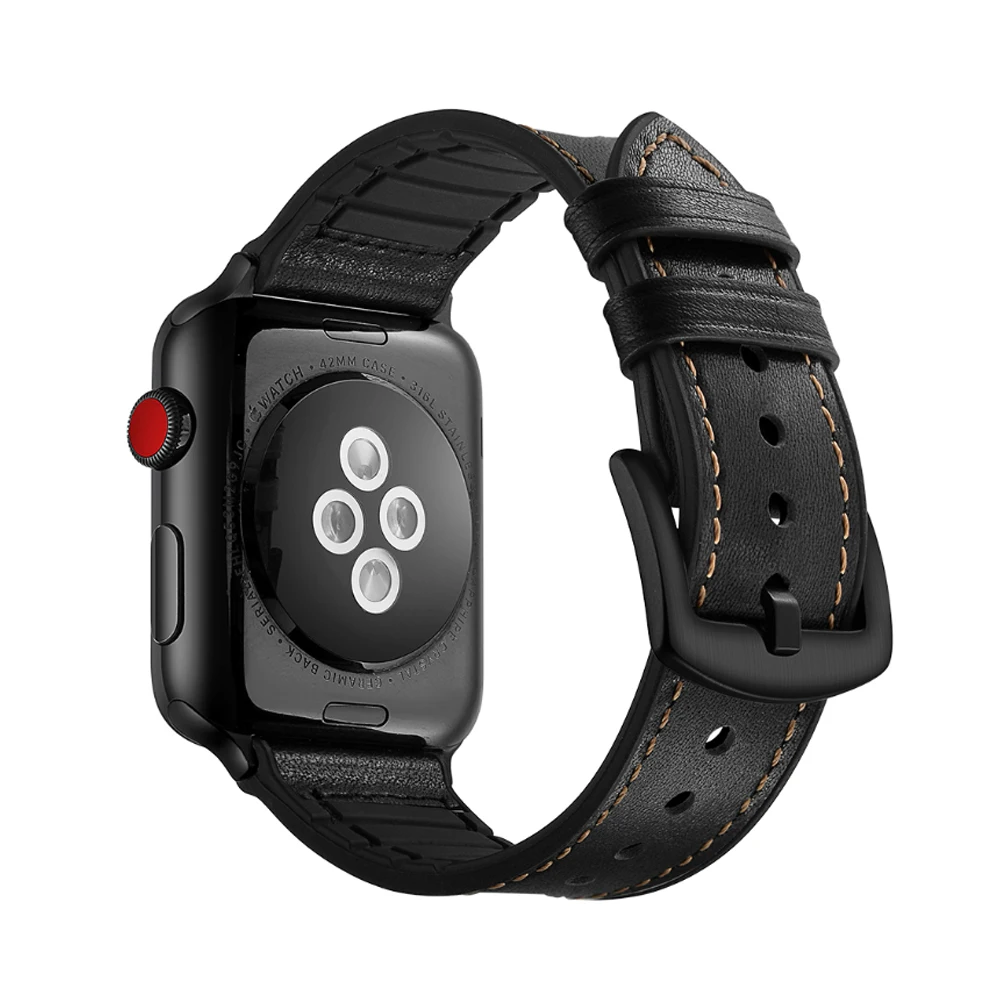 Хохлатый ремешок из натуральной кожи для Apple watch, 4 ремешка, 44 мм/40 мм, силиконовый Iwatch series 4/3/2/1, 42 мм, браслет на запястье, ремень, ремешок для часов