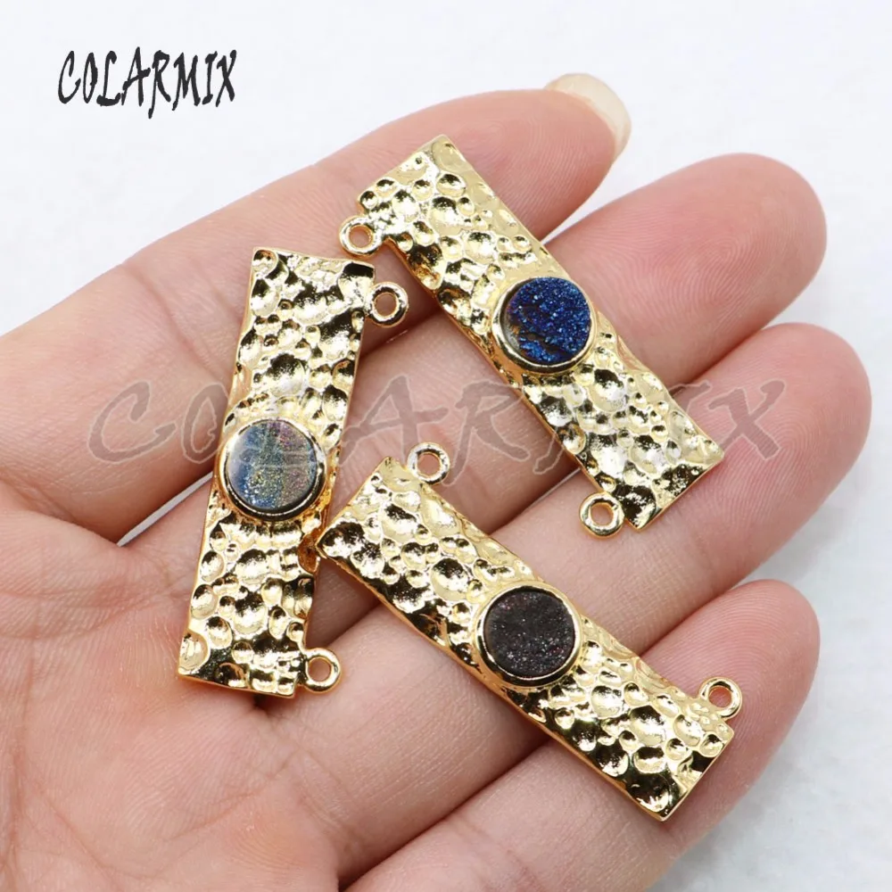Wholesale rectangle pendant &ampdruzy stone for jewelry making fashion Gold color metal &ampBlue lady 4640 | Украшения и
