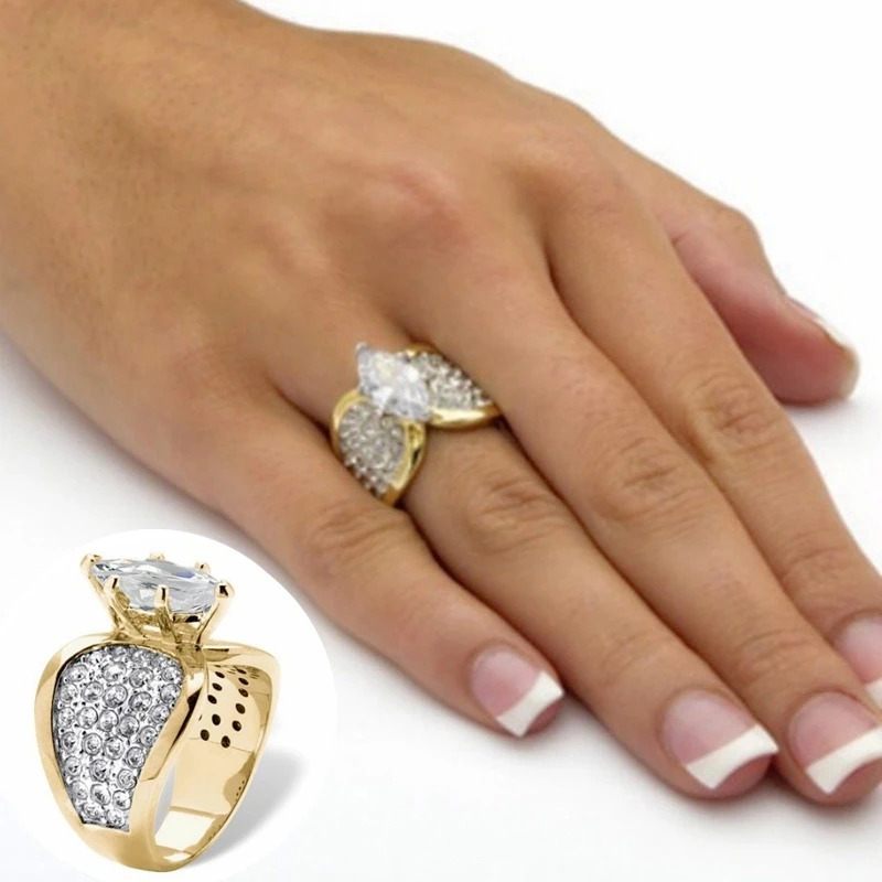 Роскошные широкие золотые кольца ROMAD для женщин циркониевое кольцо с кластерной