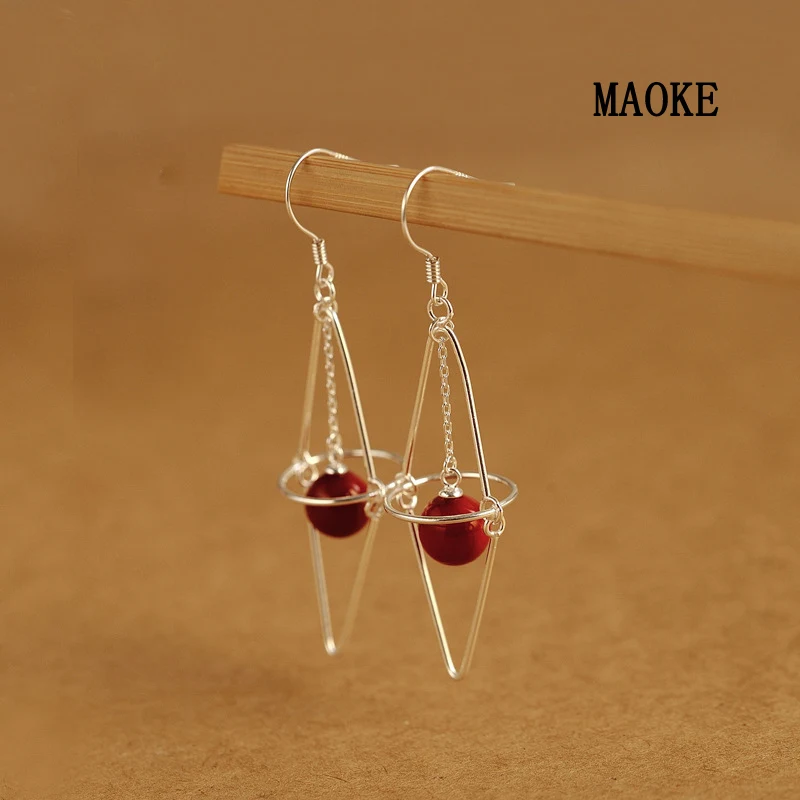 Акция ушной крючок из стерлингового серебра 925 пробы с красными бусинами