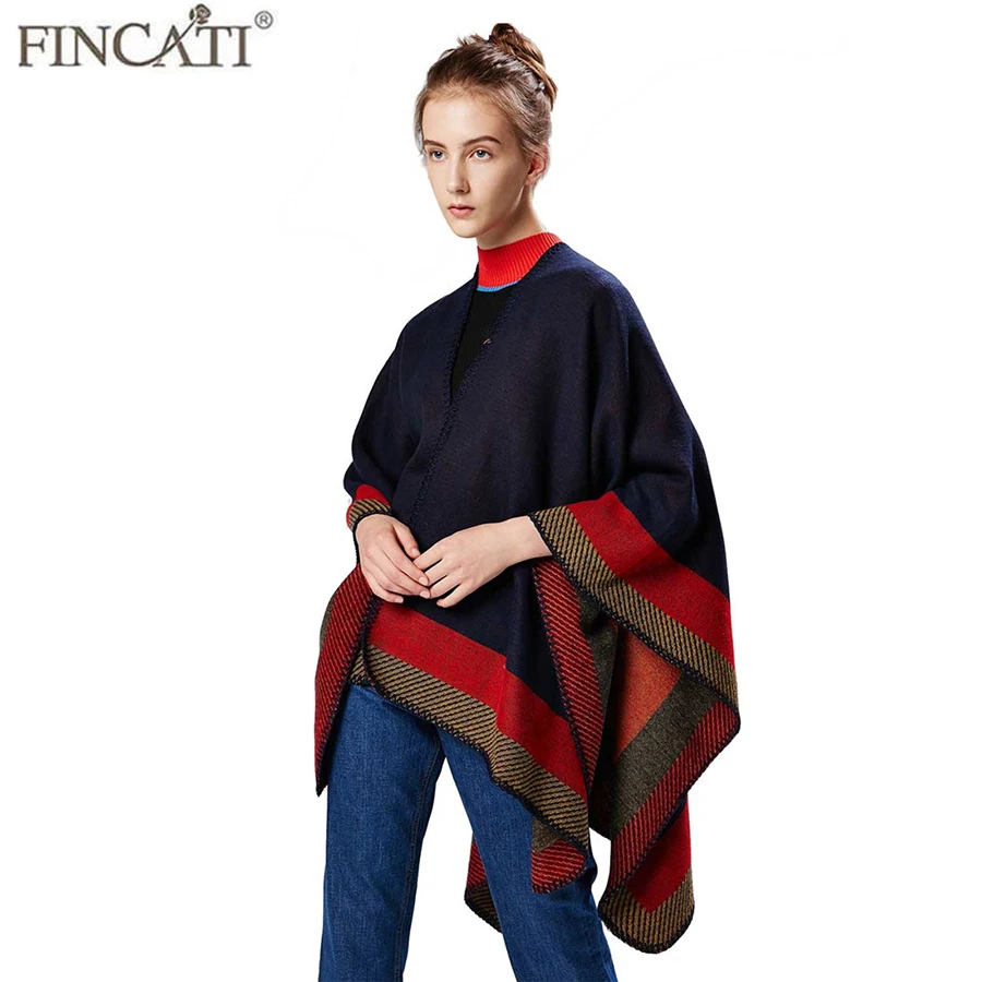 

Women Large Scarves Winter Poncho Cardigans Christmas Gift Soft Warm Outwear Lady Clothes Tops Contrast Color 130*150 cm