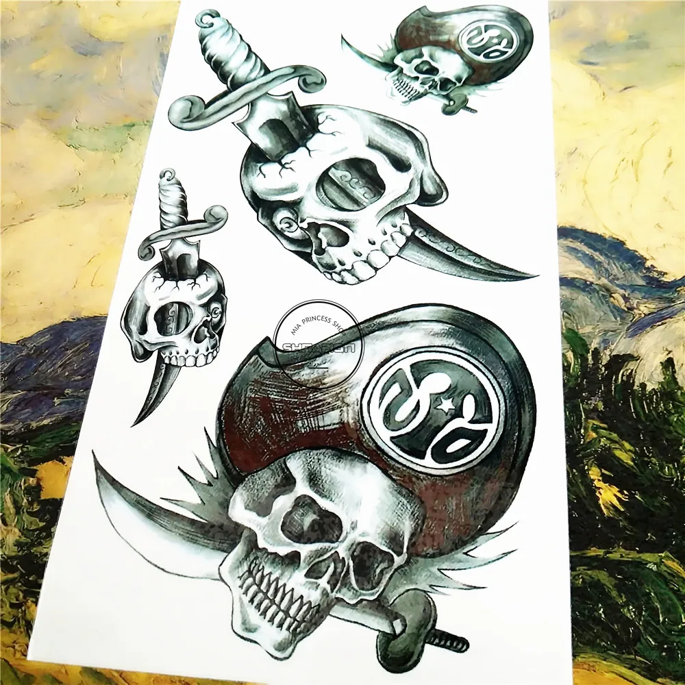 SHNAPIGN временная татуировка с пиратским черепом и мечом стикер для боди арта 17*10 см