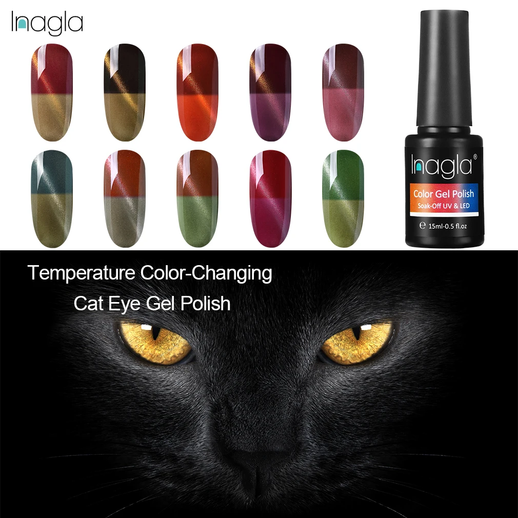 

Inagla 28 Colors Temperature Color-Changing 15ml Cat Eye Gel Soak Off Long Lasting Manicure Acrylic Lacquers UV & LED Varnish