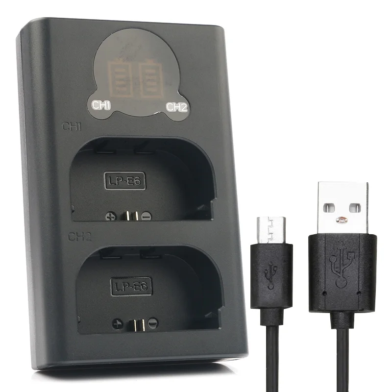 

LP-E6 LP-E6N Dual LED USB Battery Charger Compatible with for CANON EOS 7D Mark II 60D 60Da 70D 80D XC10