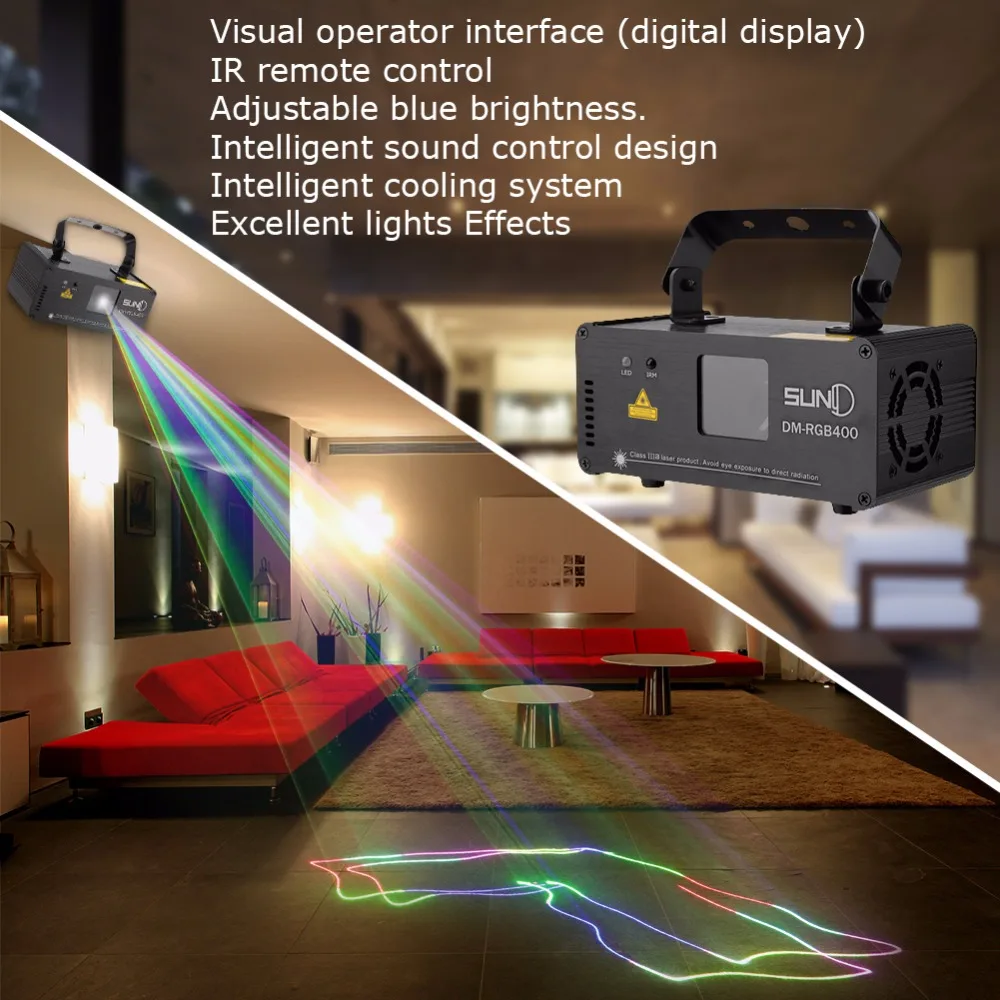 Пульт SUNY DMX 400 МВт RGB лазерный сценическое освещение флэш-сканер DM-RGB400 DJ танец Рождество шоу Эффект Проектор фантастический ДИСКО КТВ