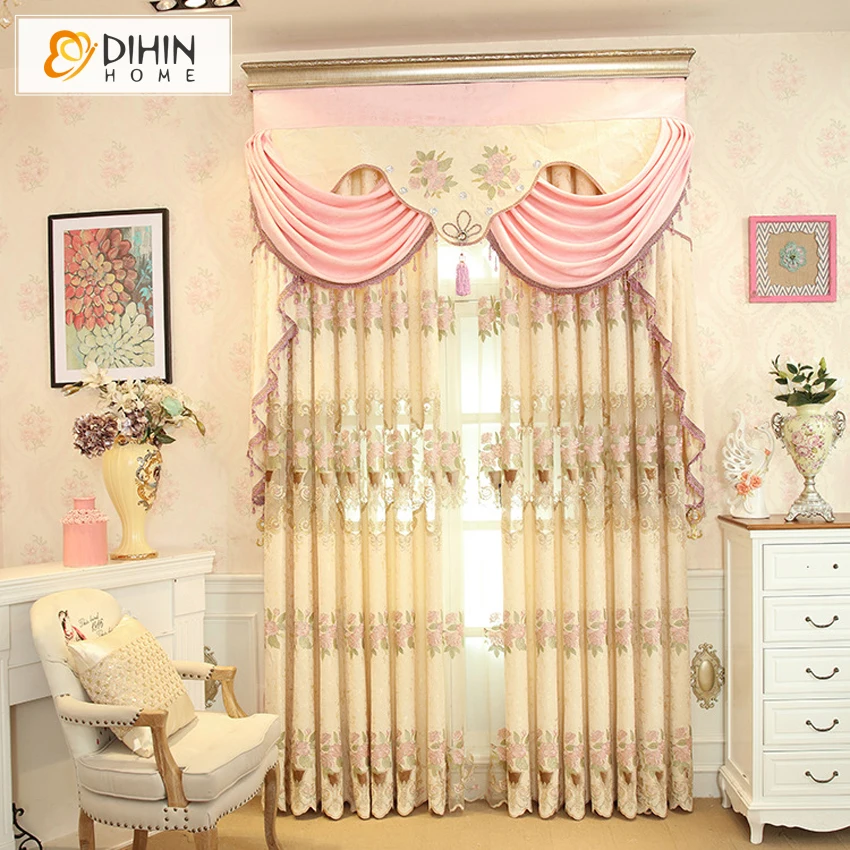 Подгонянный valance вышитые Foral вышитые затемненные занавес высокого качества Занавески для окон 1 панель