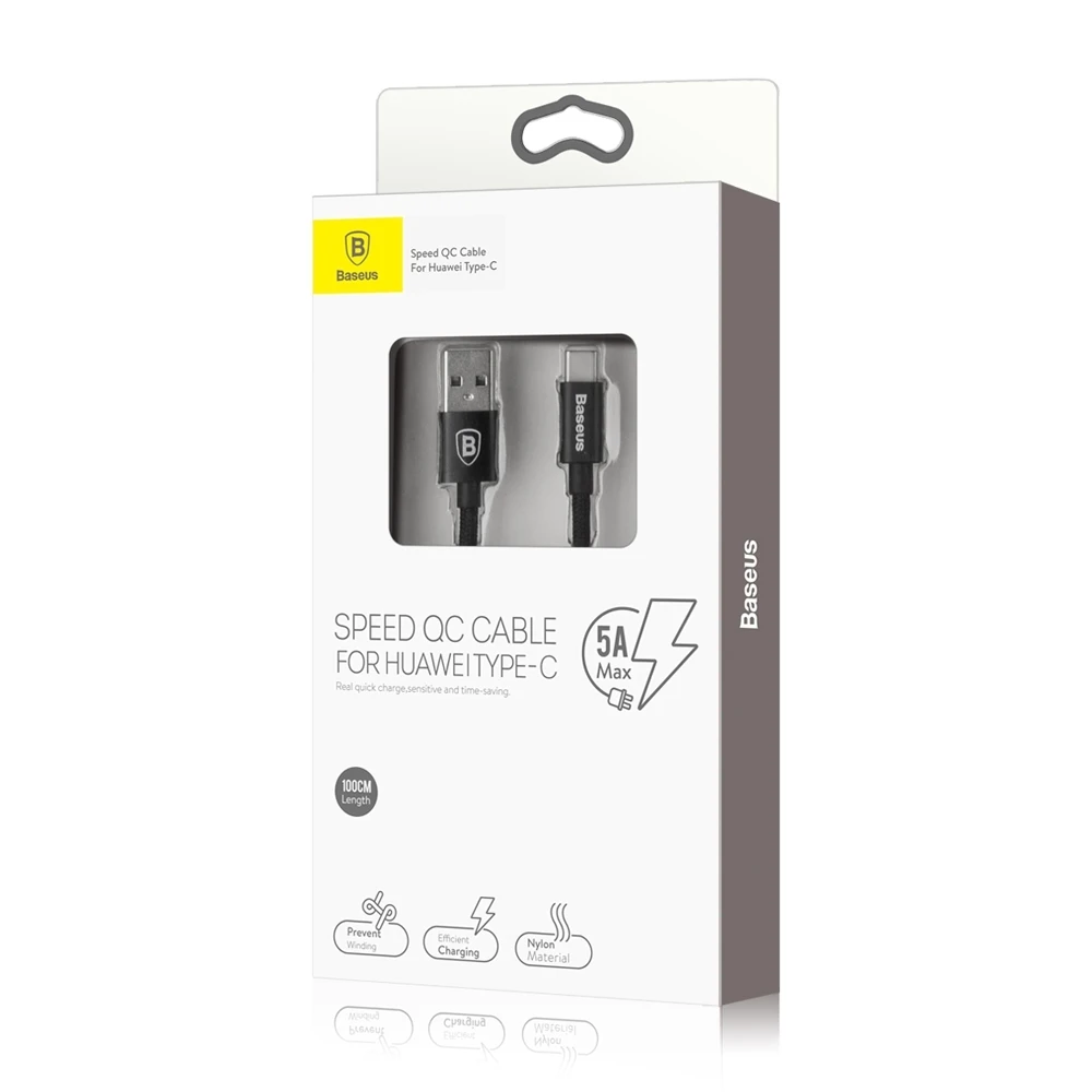 Кабель Baseus speed QC type-C 5A для быстрой зарядки данных нейлоновый плетеный провод 1 м