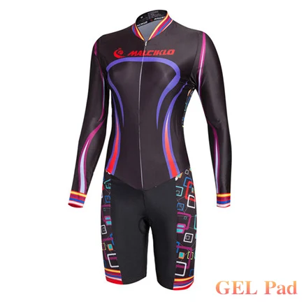 Malciklo Pro Team триатлон костюм женский с длинным рукавом Велоспорт одежда Skinsuit Майо Велоспорт Джерси Ropa ciclismo гелевая подкладка - Цвет: A097L