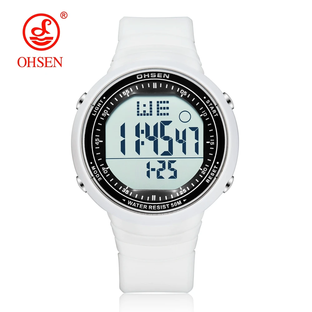 OHSEN цифровые LCD спортивные мужские наручные часы Relogio Masculino 50 м водонепроницаемые