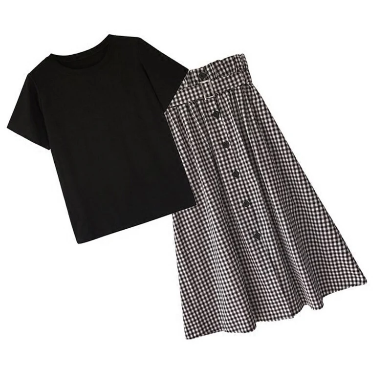 2020 летние женские новые комплекты юбок с коротким рукавом хлопковый топ + юбка