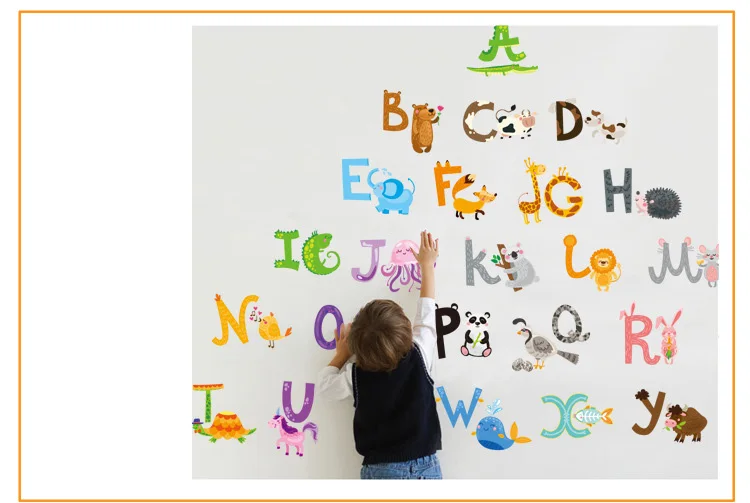 26 букв, A-Z, алфавит и животные, наклейка на стену, украшение для дома, английские виниловые наклейки на стену, наклейки для детской комнаты, Декор